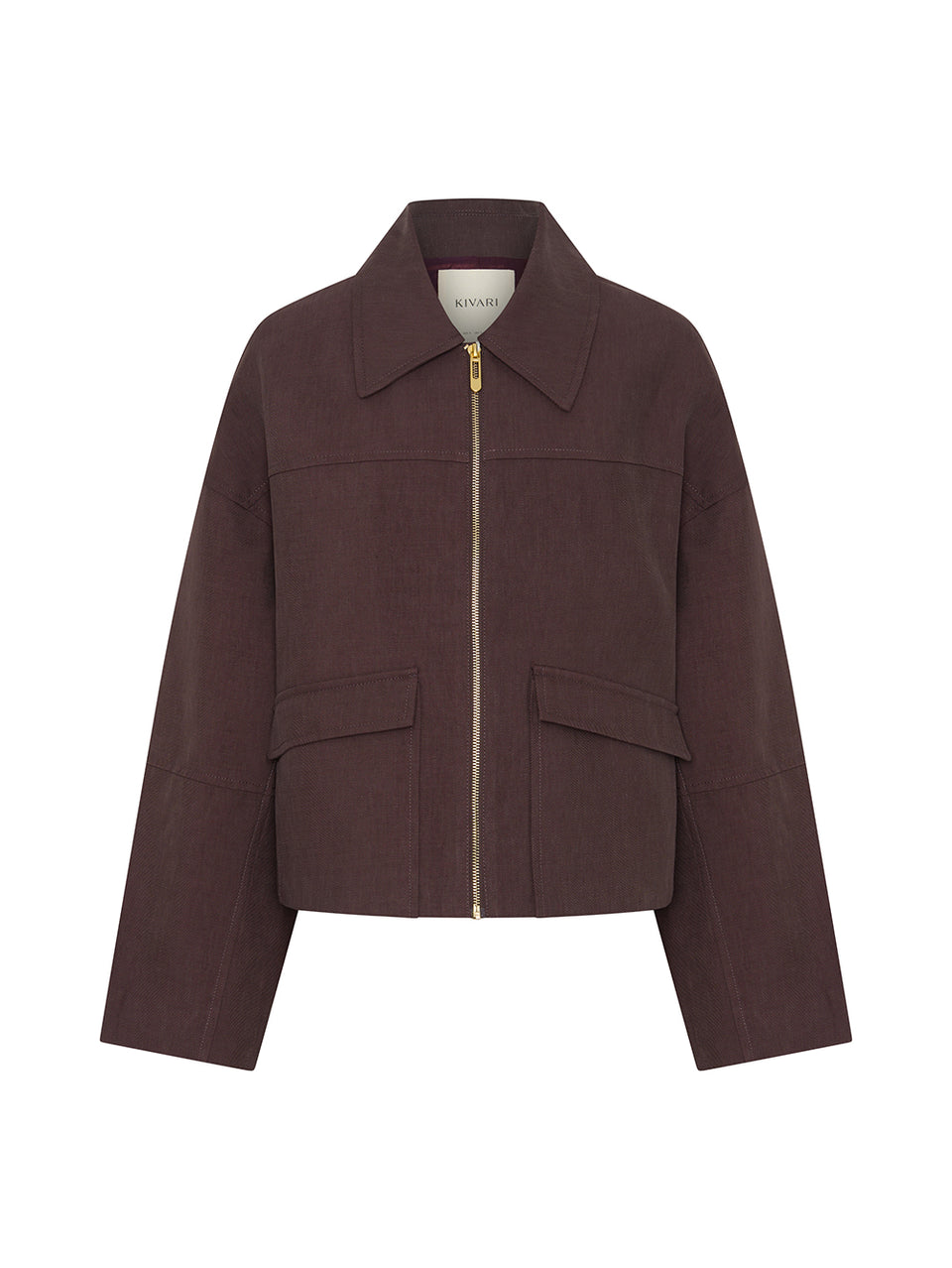 KIVARI Nyah Jacket in Plum - women's zip-front jacket ghost mannequin front view, white background