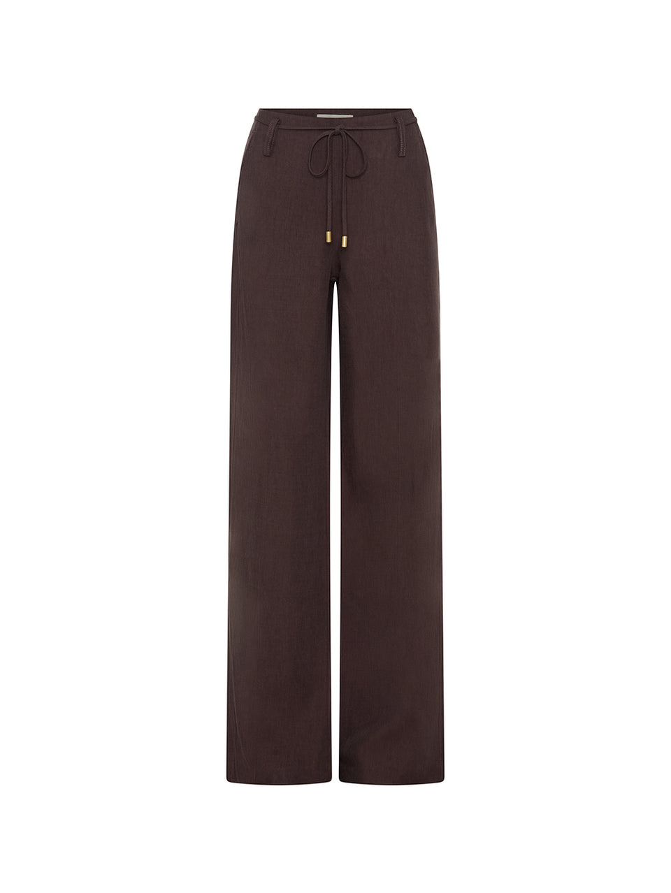 KIVARI Nyah Pant in Plum - wide-leg pants with drawstring waist, ghost mannequin front view on white background