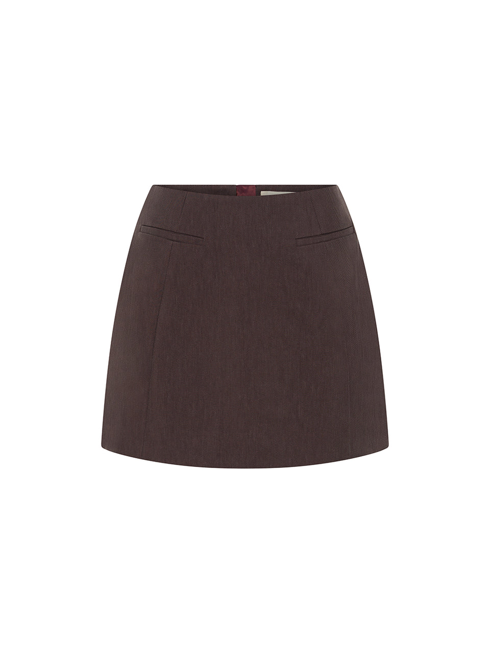 KIVARI Nyah Skirt in Plum - women's mini skirt ghost mannequin product photo, front view on white background